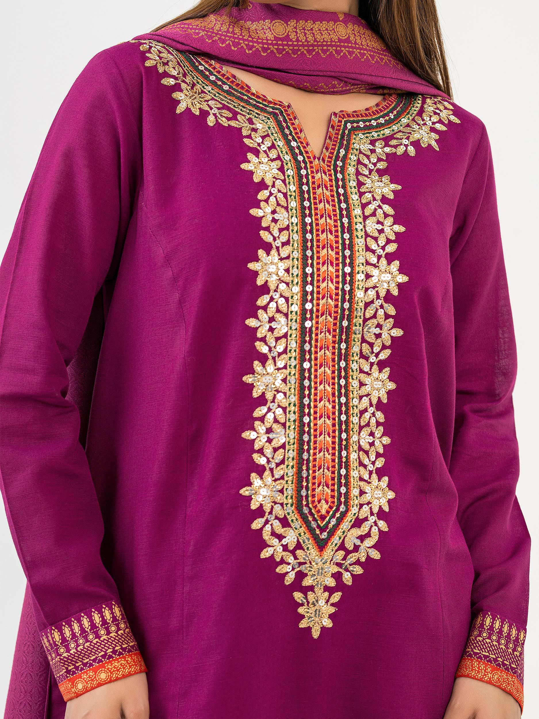 3 PIECE KHADDAR SUIT EMBROIDERED (PRET), UNDEFINED, LIMELIGHT, MODJEN  FOR THE MODERN GENERATION